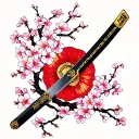 a kill bill hattori hanzo sword surrounded by cherry blossoms tattoo design idea