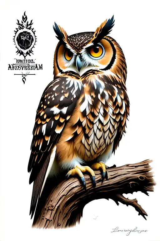 Owl sitting on an old tree tattoo design idea