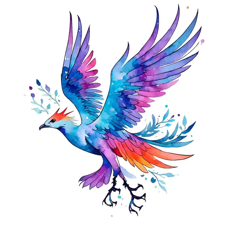 phoenix bird with spread wings flying tattoo design idea