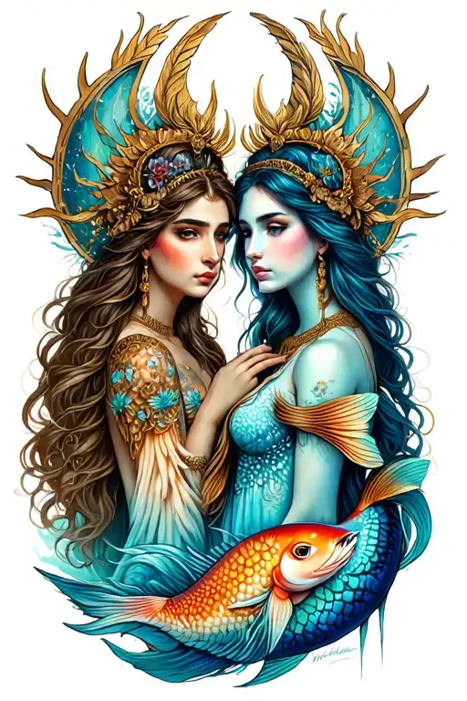  virgo goddess and pisces goddess combined tattoo tattoo design idea