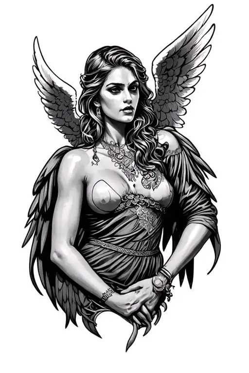 Tattoo on the left hand of a gangster angel tattoo design idea