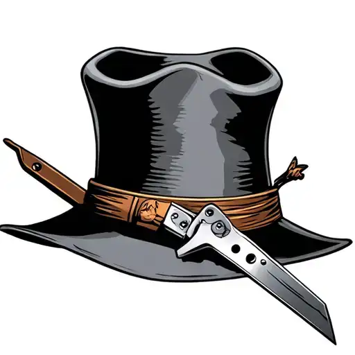 cascett hat with a razor blade stuck on it's side profile tattoo design idea