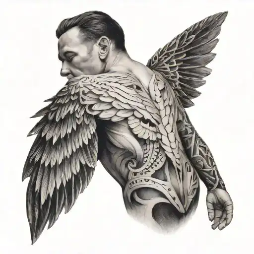 person with wings like coming out from cocoon gay tattoo design idea