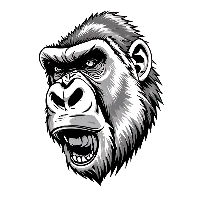 Roaring Gorilla with tropical background  tattoo design idea