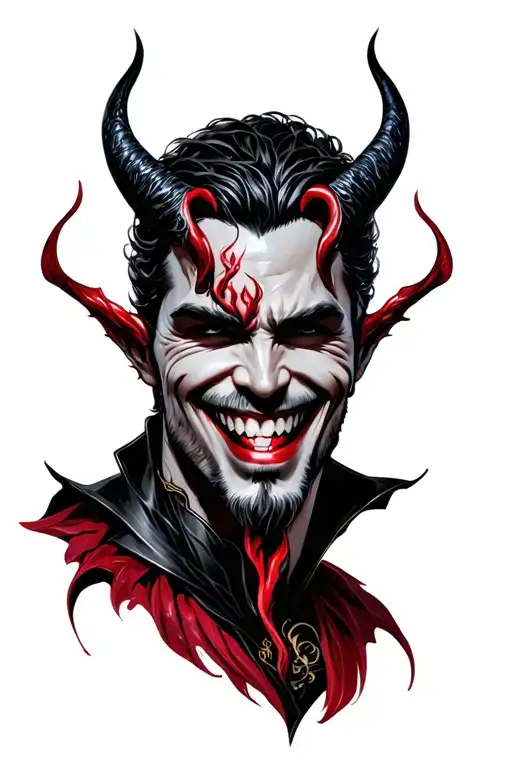 Lucifer cunning smile face tattoo design idea