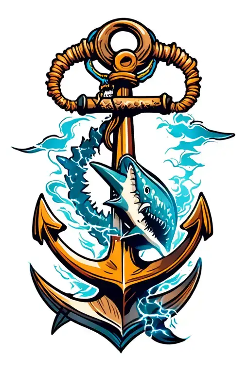 shark anchor pirates man thunder tattoo design idea