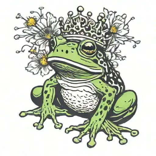 frog wearing crown blowing dandelion 3 seeds drifting away tattoo design idea