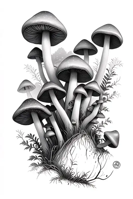 mushroom forest tattoo design idea