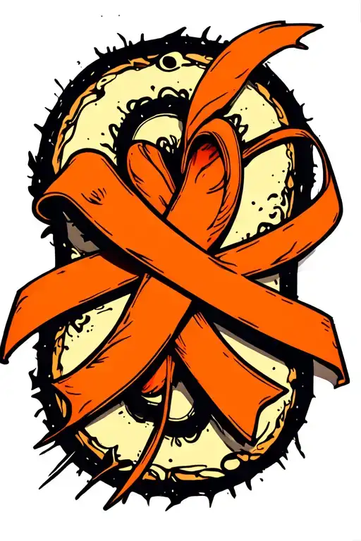 An abstract design incorporating the orange ribbon as a prominent element in a kidney-shaped frame tattoo design idea