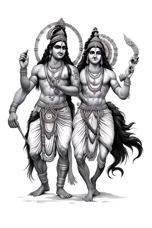 bhagavath gita lord krishna leading arjuna tattoo design idea