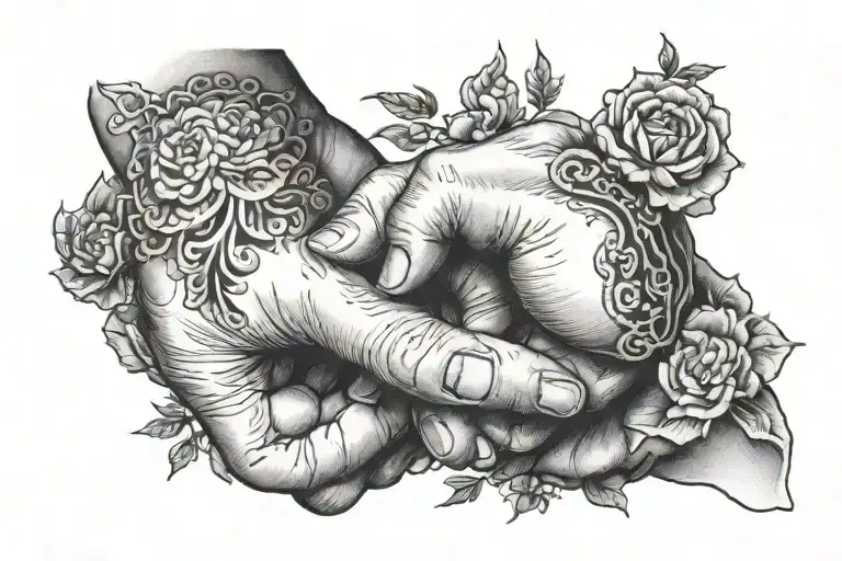 icuras and hands touching fingers tattoo design idea