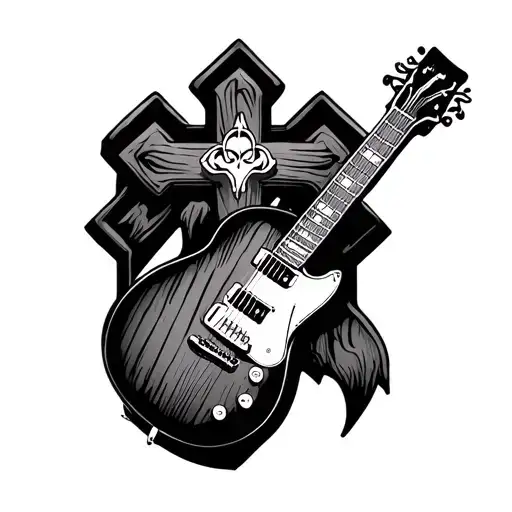 Guitar and crucifix wooden cross goth stul tattoo design idea