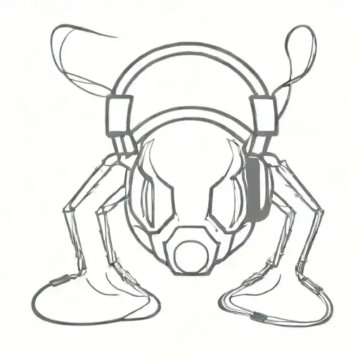A minimalist design of a spider with headphones listening to music tattoo design idea