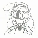 A minimalist design of a spider with headphones listening to music tattoo design idea
