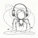A minimalist design of a spider with headphones listening to music tattoo design idea