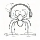 A minimalist design of a spider with headphones listening to music tattoo design idea