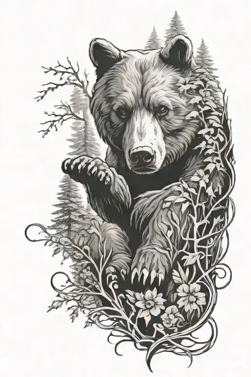 forest bear dog paw tattoo design idea