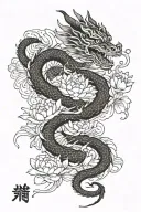 vietnamese dragon and lotus flower growing tattoo design idea