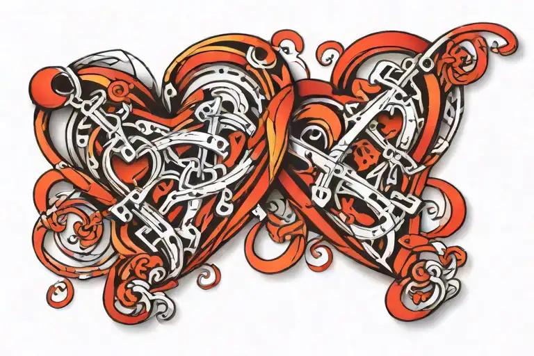 car parts intertwined hearts tattoo design idea