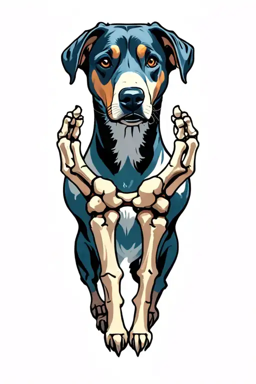 humanoid bloohound with bone hand tattoo design idea