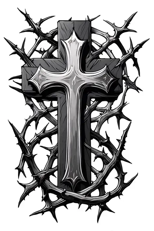 gothic cross and thorns intertwined tattoo design idea