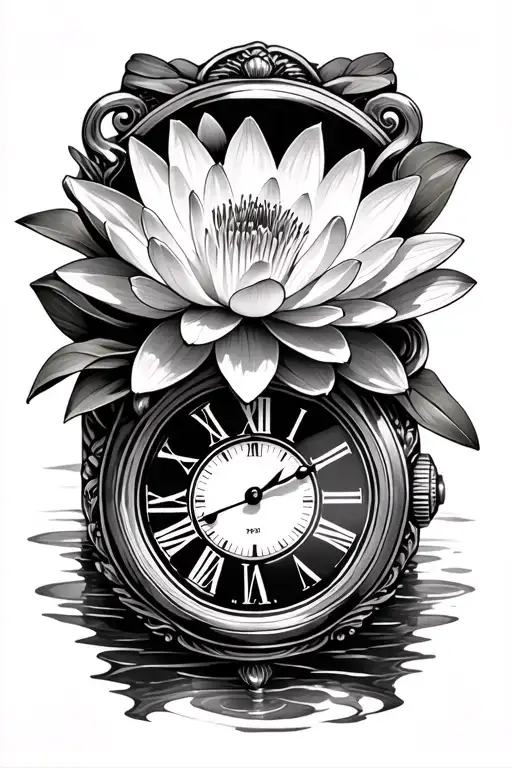 old school fob watch water lily flower tattoo design idea