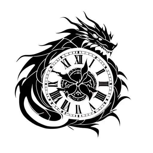 dragon hugging a clock tattoo design idea
