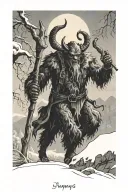 Krampus in winter landscape scene tattoo design idea