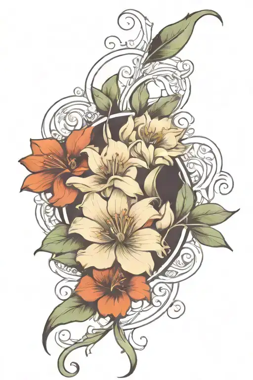 art nouveau floral, symmetrical tattoo design idea