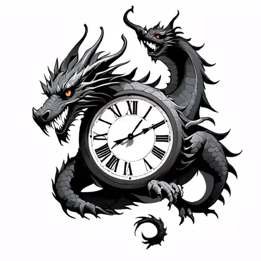 dragon and clock tattoo design idea