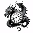 dragon and clock tattoo design idea