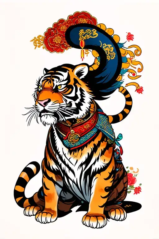 full hand japanese style tattoo with triditional tiger and samurai with oni head color tattoo(lower hand is tiger) tattoo design idea