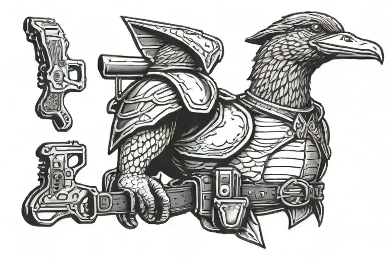  Iron Duck holding a gun belt and holsters tattoo design idea