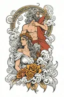 Zeus and Athena surrounded by smoke rising tattoo design idea