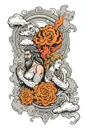 Zeus and Athena surrounded by smoke rising tattoo design idea