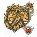 lion heart with lion on inner right bicep and heart on inner left bicep with lions eyes behind both tattoo design idea