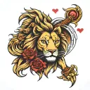 lion heart with lion on inner right bicep and heart on inner left bicep with lions eyes behind both tattoo design idea