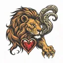 lion heart with lion on inner right bicep and heart on inner left bicep with lions eyes behind both tattoo design idea