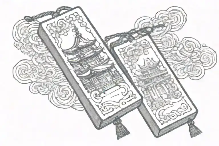a pagoda exit into the third dimension prospective from the paper omamori charm tattoo design idea