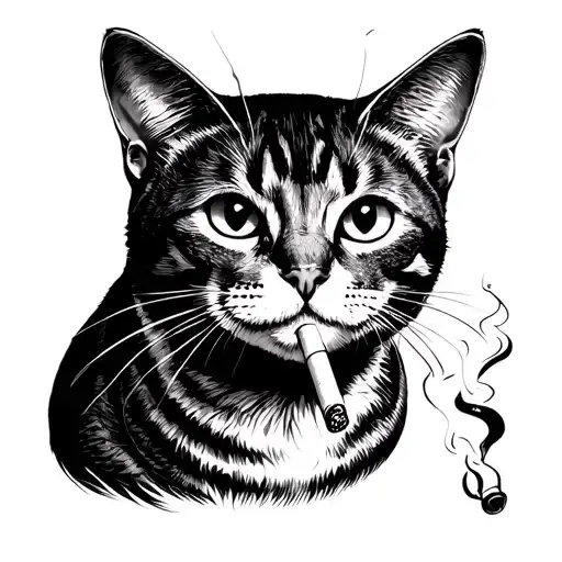 cat smoking cigarette tattoo design idea