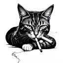 cat smoking cigarette tattoo design idea
