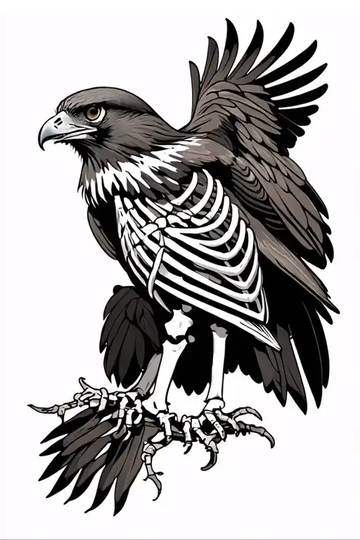 red tailed hawk skeleton tattoo design idea