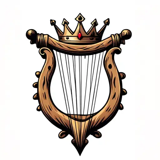 harp with crown hanging tattoo design idea