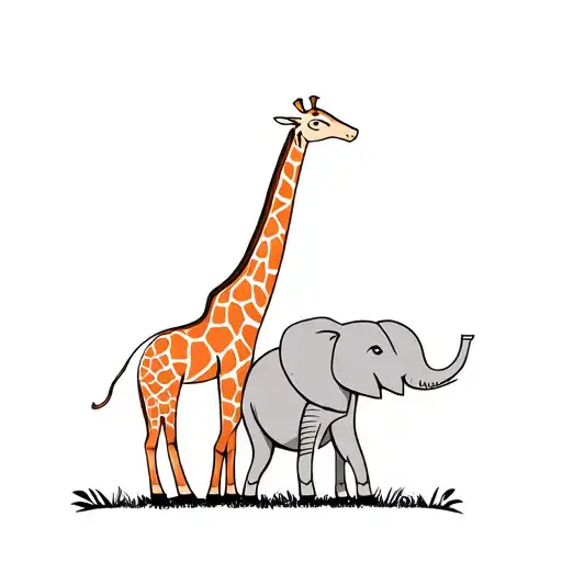 giraffe and elephant holding tattoo design idea