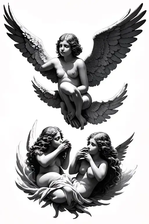 hear no evil see no evil speak no evil angels flying tattoo design idea
