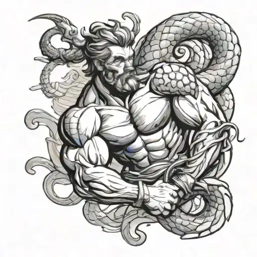 hercules fighting a snake wrapped tattoo design idea