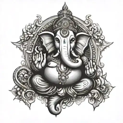 AGRESIVE LORD GANESH WITH WE NEED IS LOVE" surrounded tattoo design idea