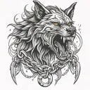 Fenrir head breaking chains tattoo design idea