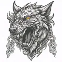 Fenrir head breaking chains tattoo design idea