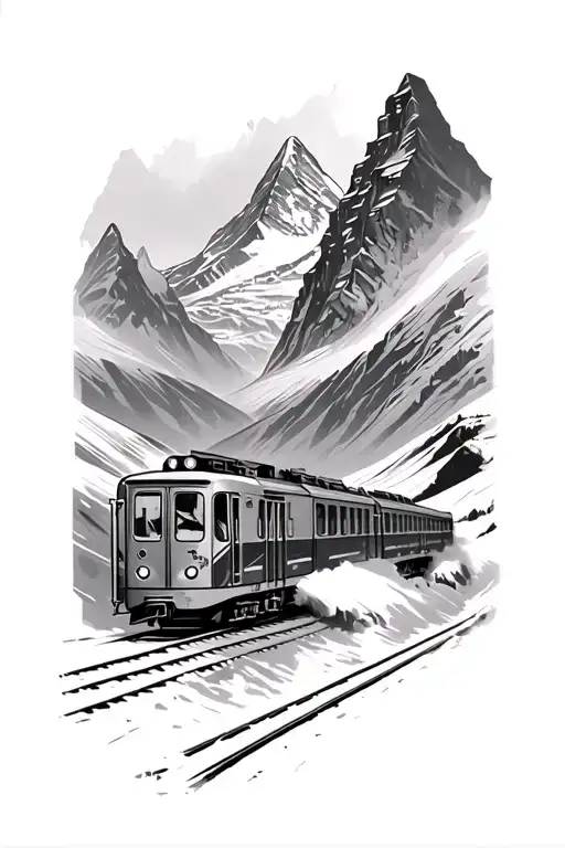 Zermatt with matterhorn view while train passing tattoo design idea